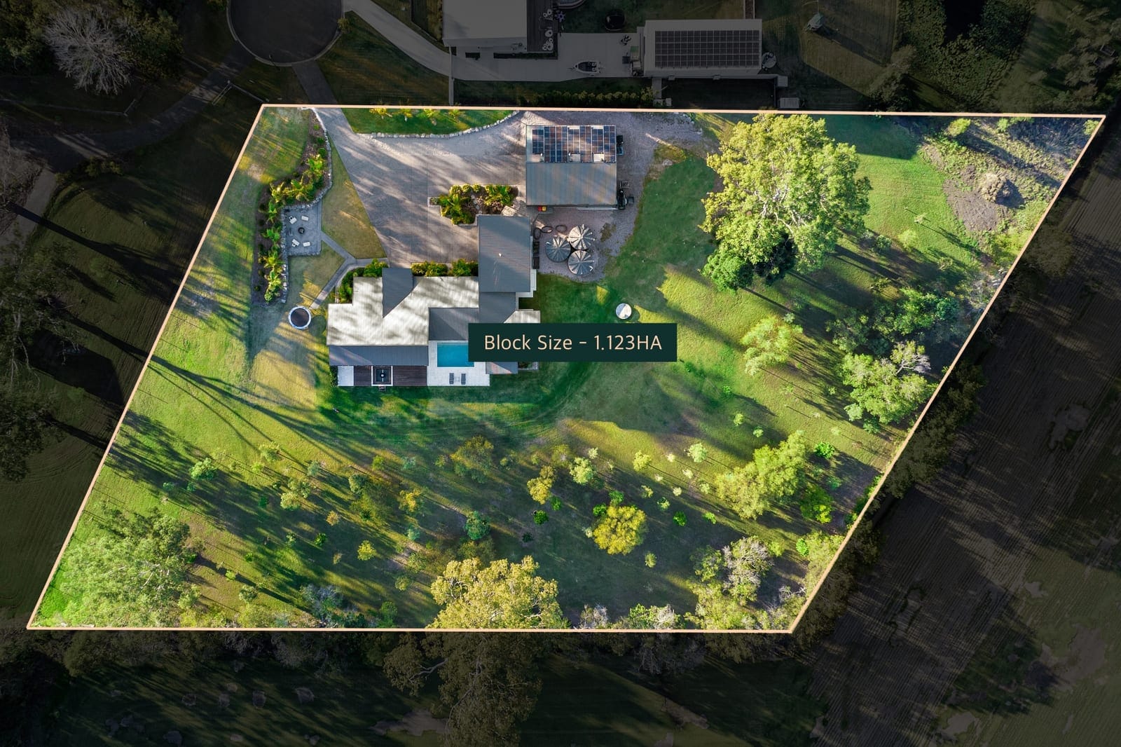 Single level, Executive acreage living with impressive shed!